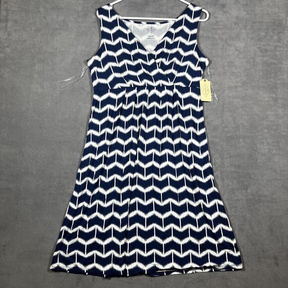 St. John Bay A-Line Dress Women's Large Blue Rayon Stretch Classic Surplice Neck - Picture 1 of 7